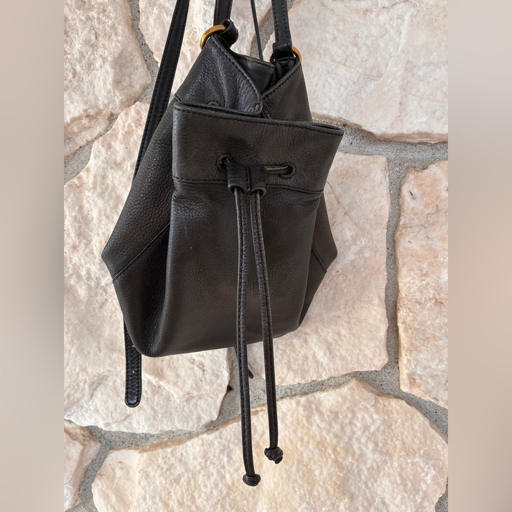 HOBO Black Leather Drawstring Backpack
